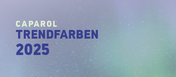 Ein Schriftzug 'Caparol Trendfarben 2025' auf einem sanften, mehrfarbigen Hintergrund, der an einen verschwommenen Farbverlauf erinnert.